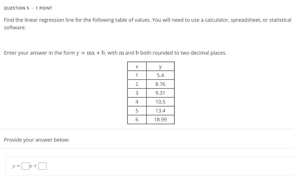 Solved Find the linear regression line for the following | Chegg.com