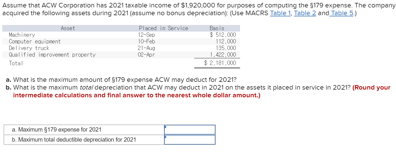 Solved Assume that ACW Corporation has 2021 taxable