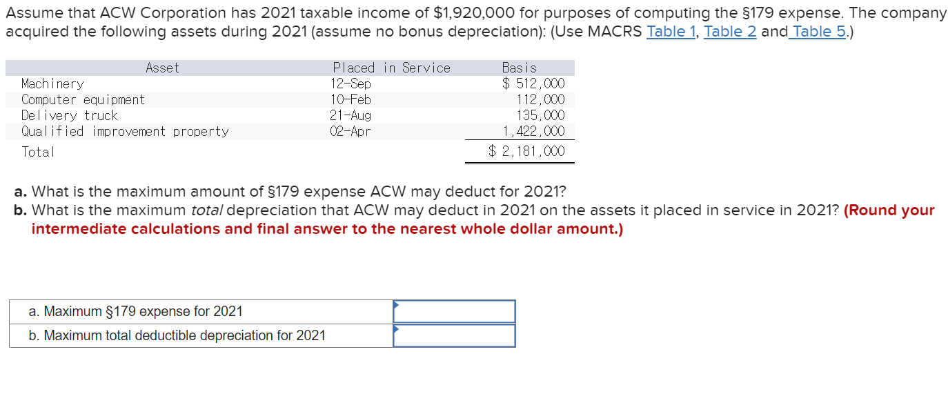 Solved Assume that ACW Corporation has 2021 taxable income | Chegg.com