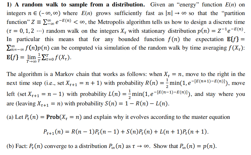 ) A random walk to sample from a distribution.Given | Chegg.com