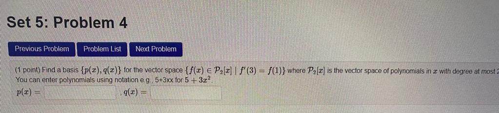 Solved Set 5: Problem 2 Previous Problem Problem List Next | Chegg.com