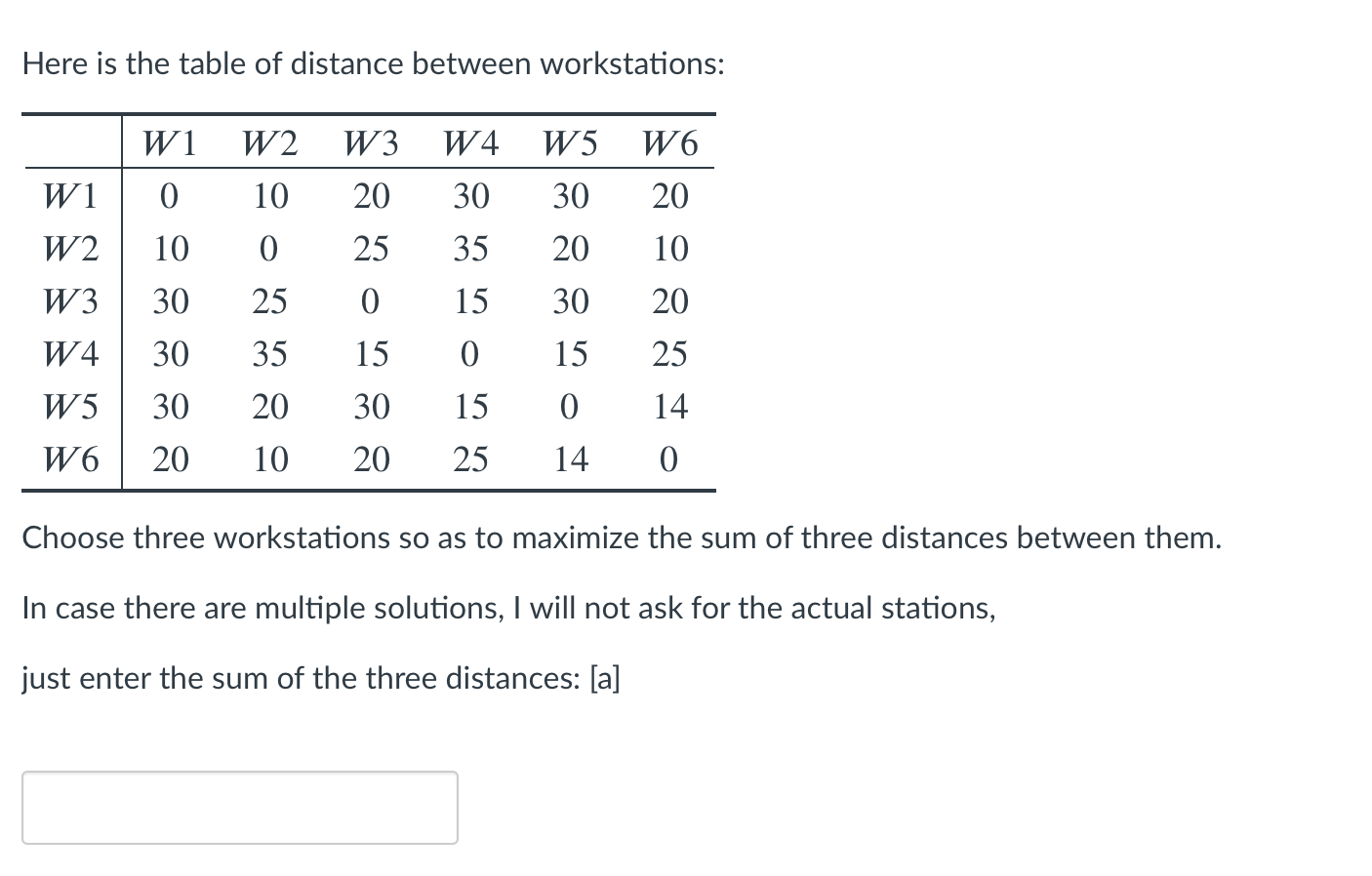 Solved Here is the table of distance between workstations