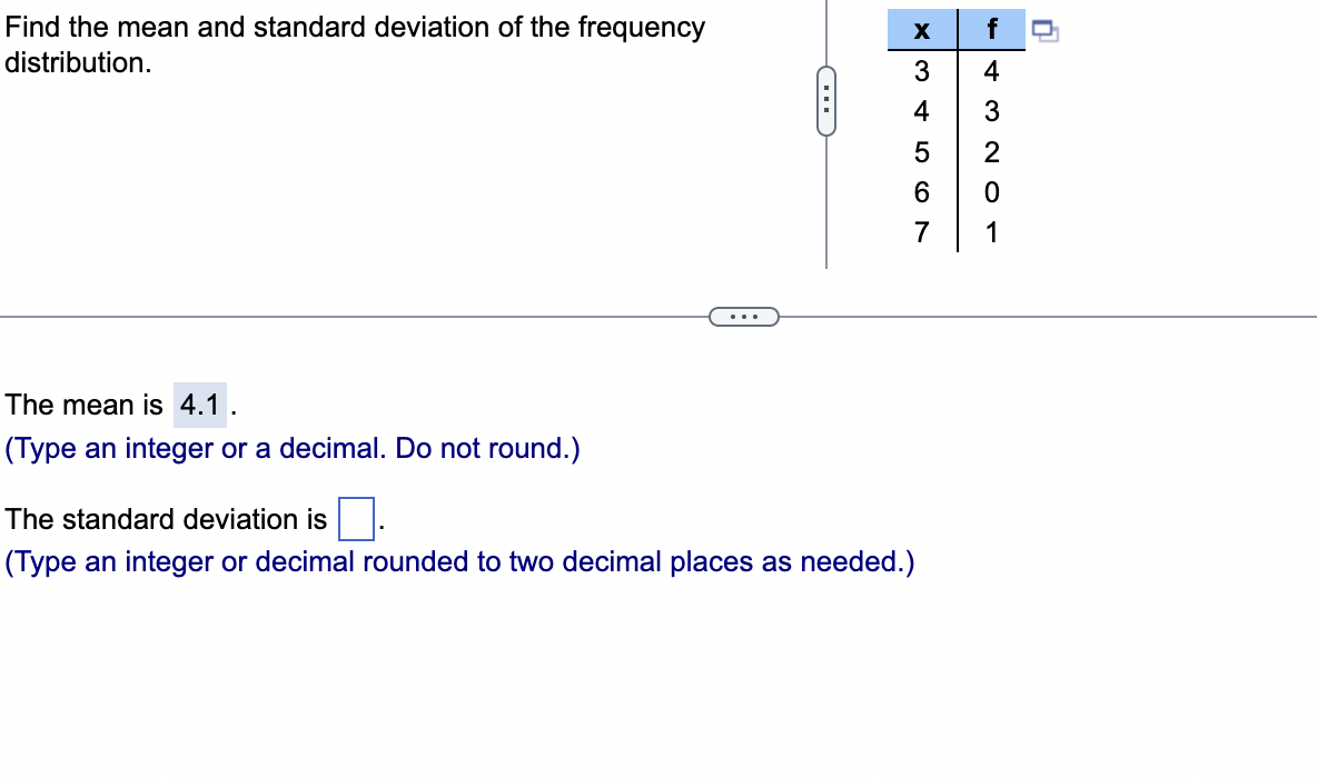 Solved Find the mean and standard deviation of the frequency | Chegg.com