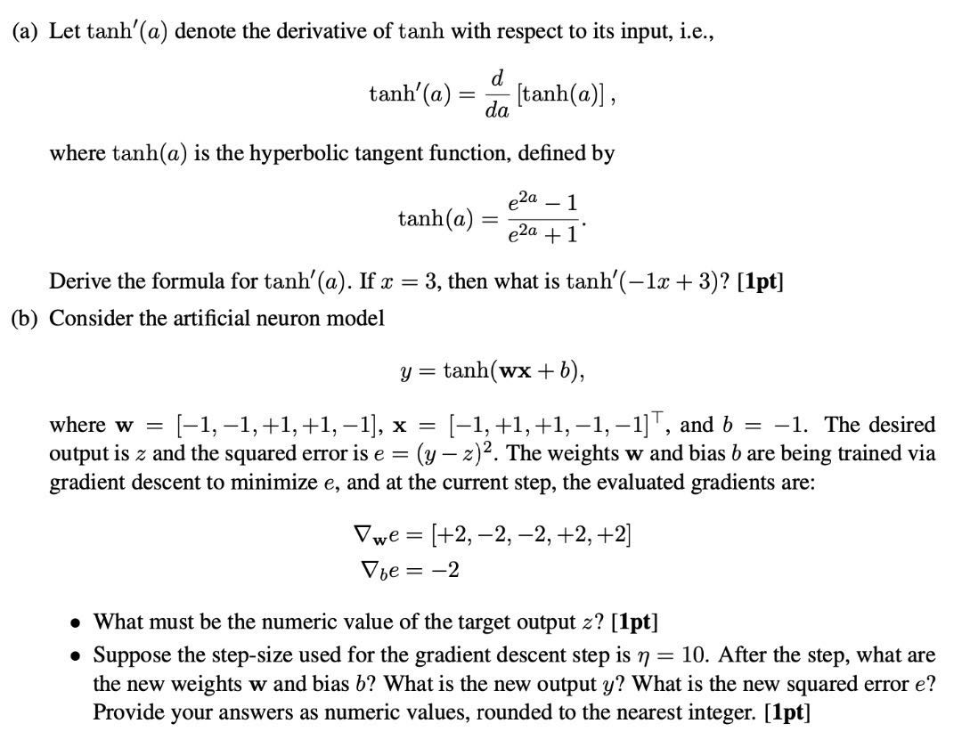 (a) Let Tanh'(a) Denote The Derivative Of Tanh With 