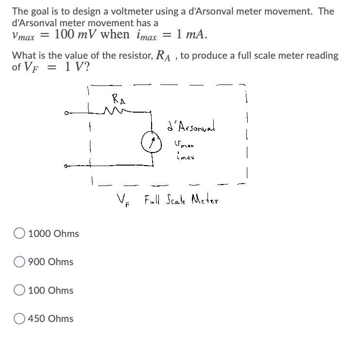 Solved The Goal Is To Design A Voltmeter Using A D'Arsonval | Chegg.com