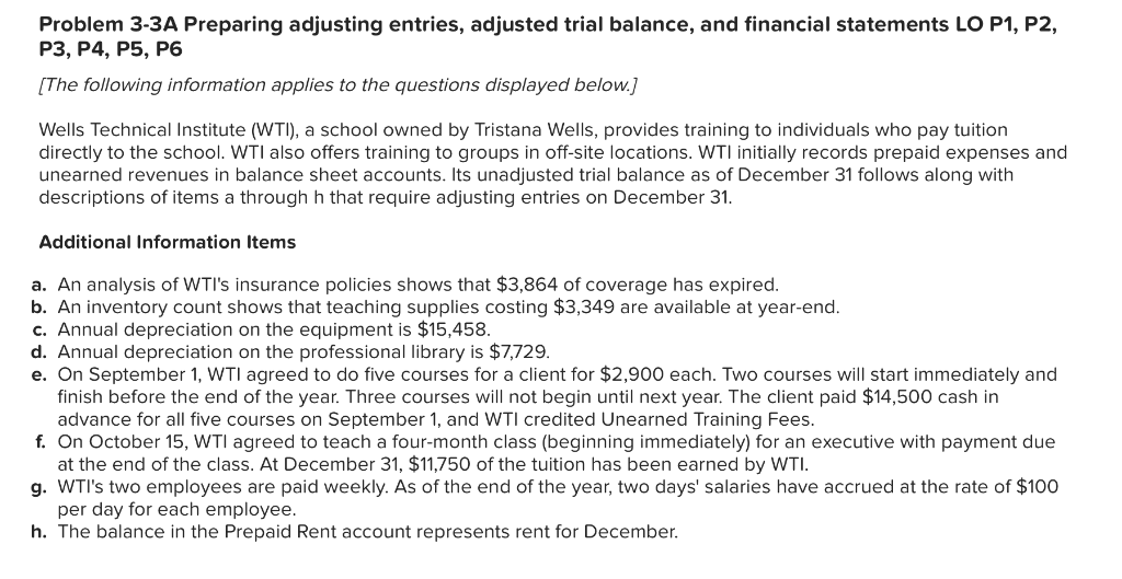 Problem 3-3a preparing adjusting entries, adjusted trial balance, and financial statements lo p1, p2 p3, p4, p5, p6 [the foll