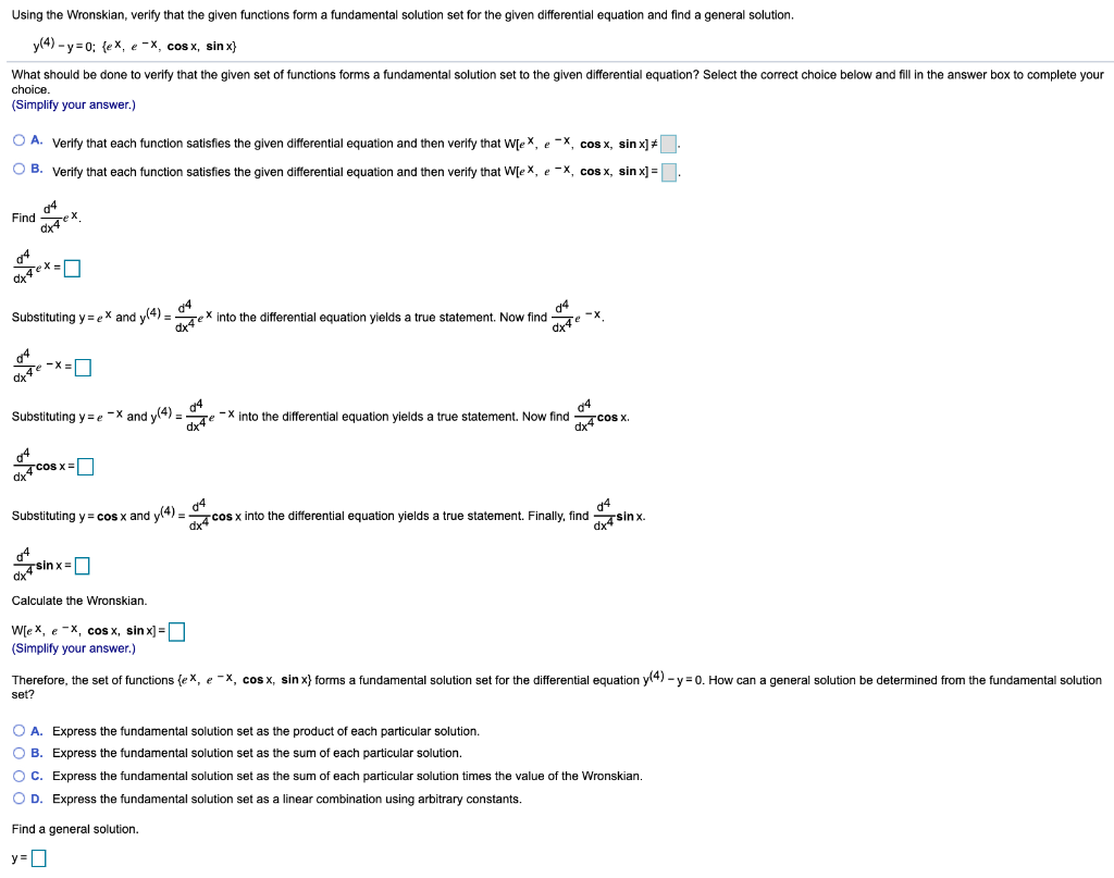 Solved Using the Wronskian, verify that the given functions | Chegg.com