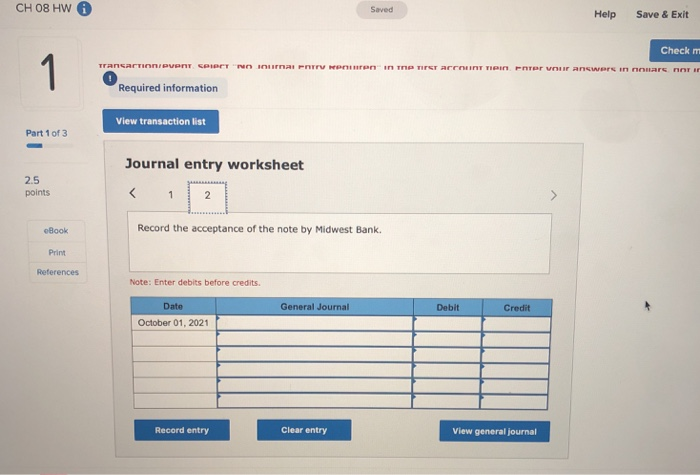 Solved Check my work Required information The following | Chegg.com