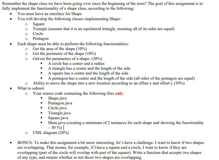 Solved Remember the shape class we have been going over | Chegg.com