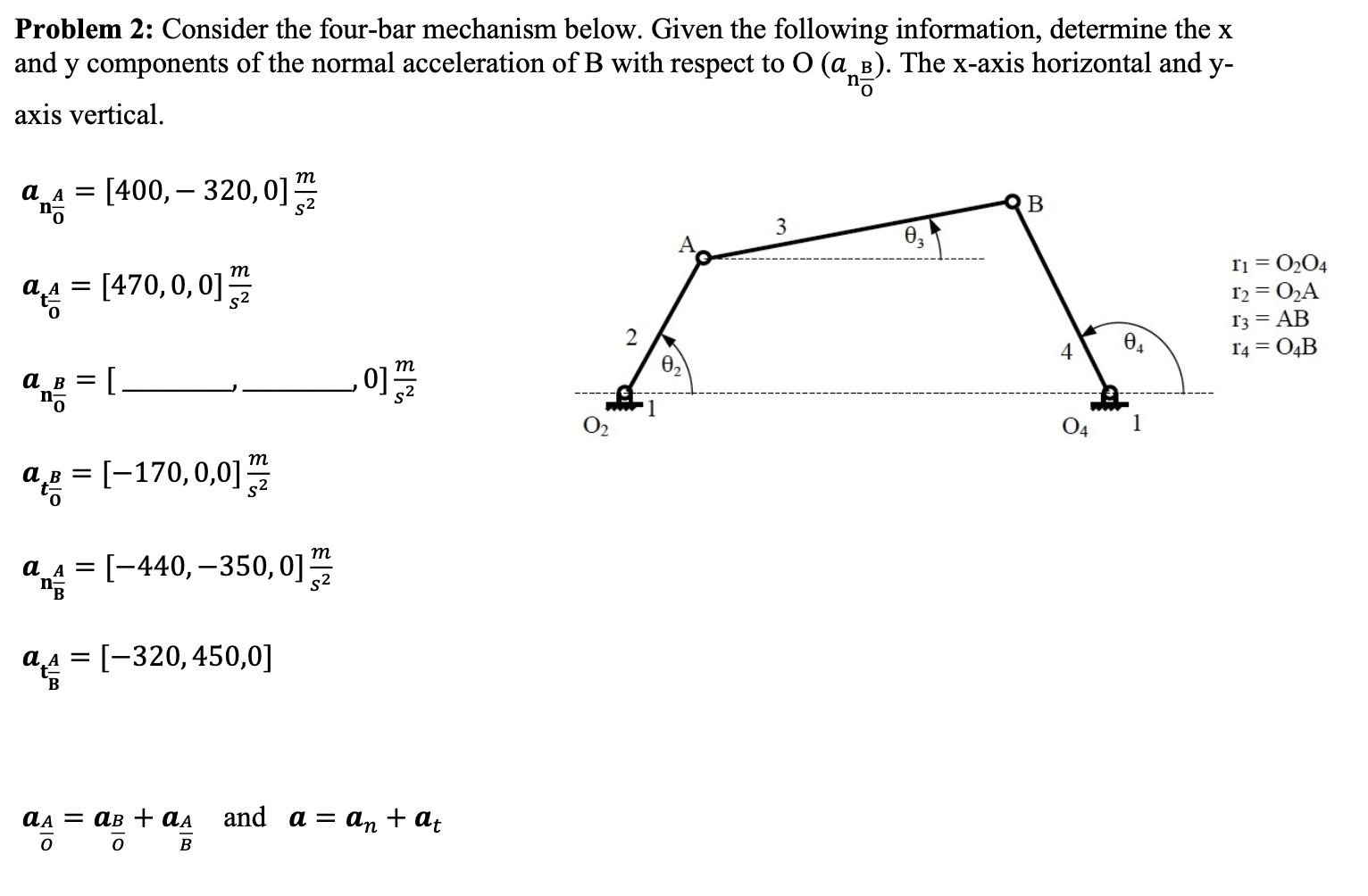 Solved Problem 2: Consider the four-bar mechanism below. | Chegg.com