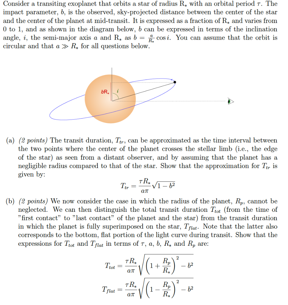 Consider A Transiting Exoplanet That Orbits A Star Of | Chegg.com