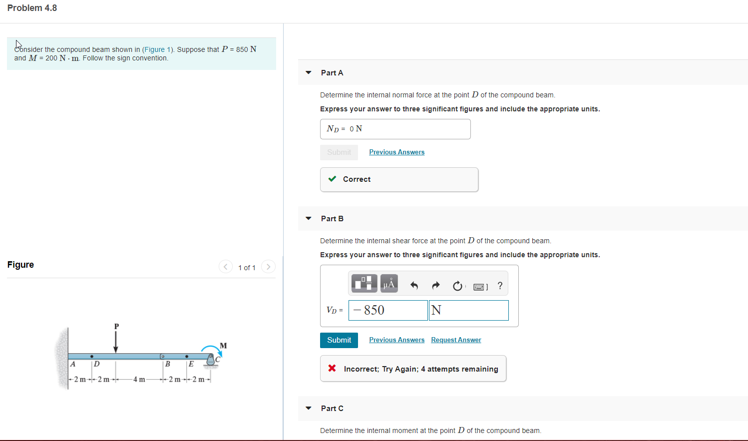 Solved Problem 4.8 Ensider the compound beam shown in | Chegg.com