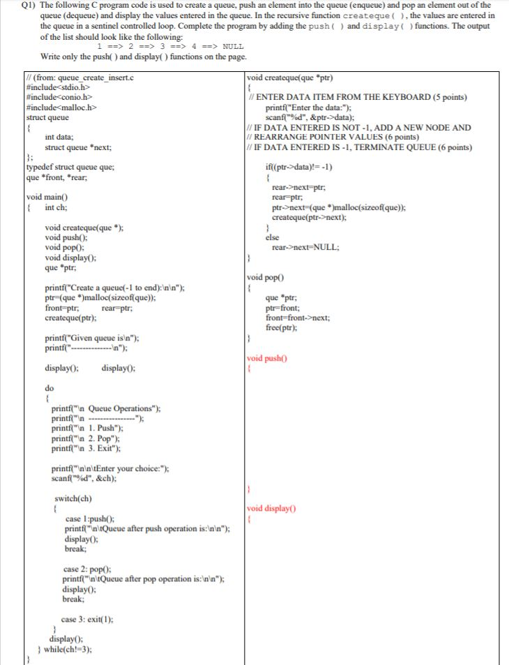 Solved Q1) The following program code is used to create a | Chegg.com