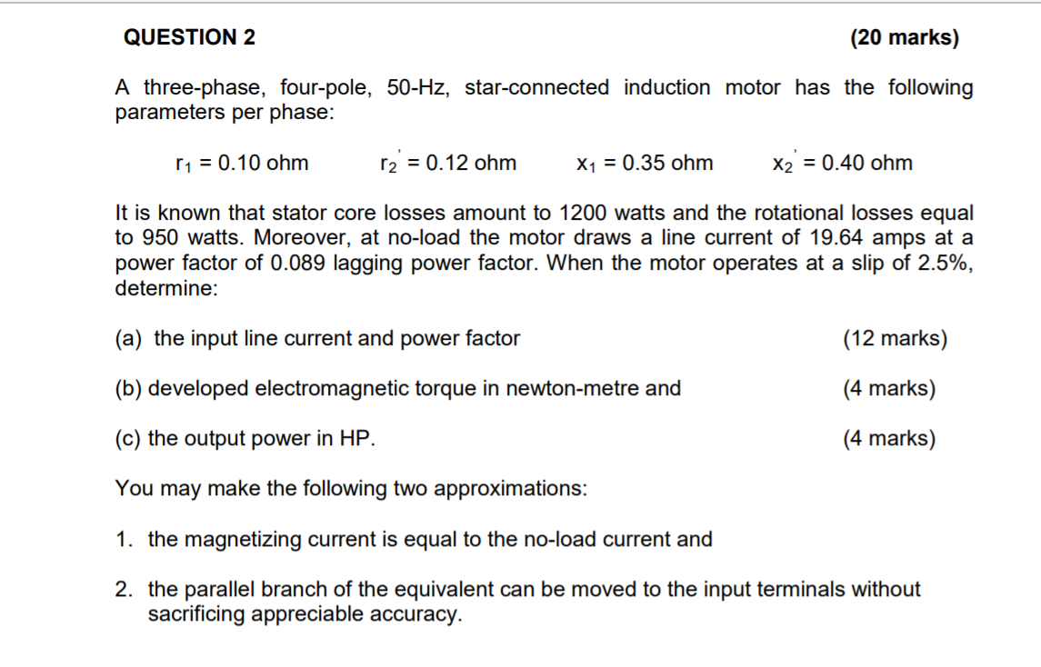 Solved QUESTION 2 (20 marks) A three-phase, four-pole, | Chegg.com