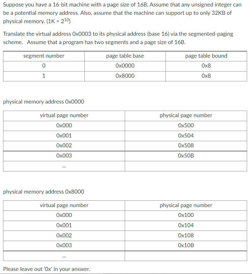 Solved Suppose you have a 16-bit machine with a page size of