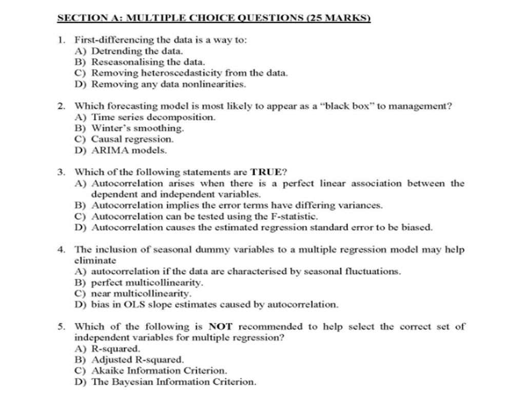 Solved SECTION A: MULTIPLE CHOICE QUESTIONS (25 MARKS) 1. | Chegg.com