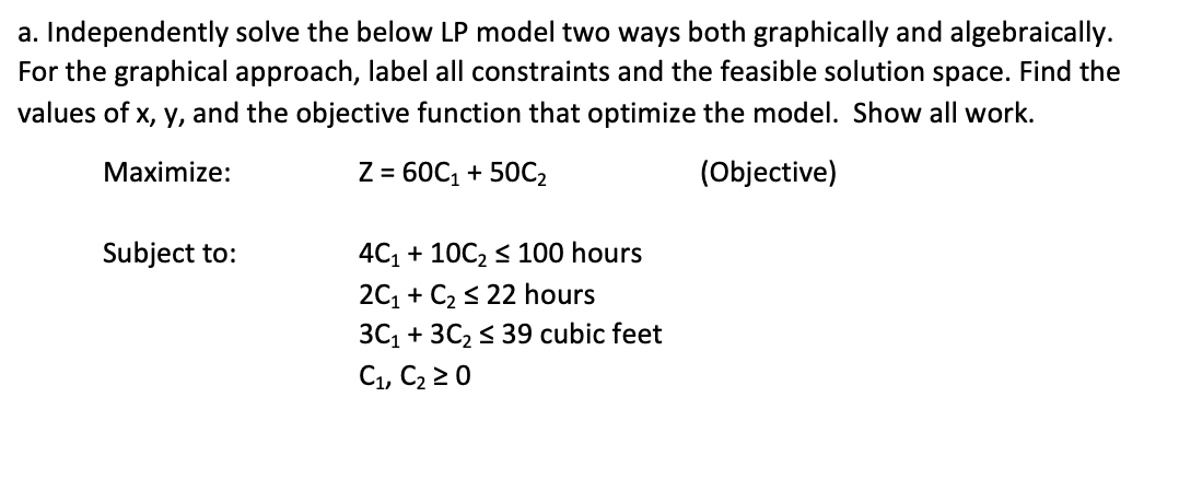 Solved a. Independently solve the below LP model two ways | Chegg.com