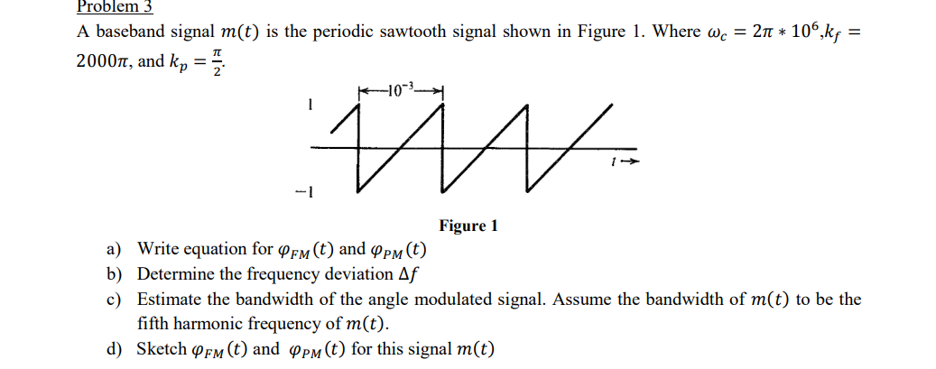 Solved Problem 3A baseband signal m(t) ﻿is the periodic | Chegg.com