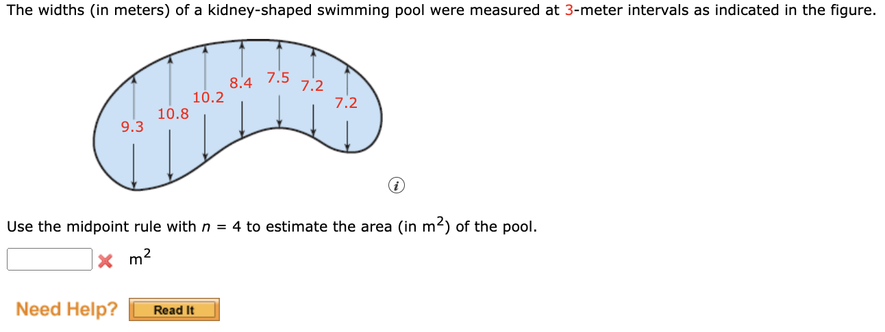 Solved The Widths (in Meters) Of A Kidney-shaped Swimming | Chegg.com