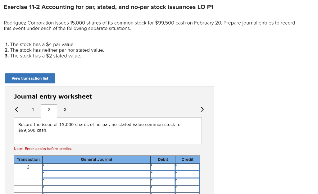 Solved Exercise 11 2 Accounting For Par Stated And No P Chegg Com Solved Exercise 11 2 Accounting For Par Stated And No P Chegg Com