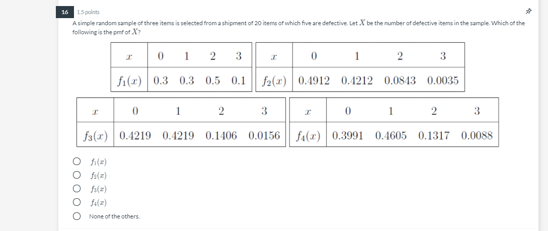 Solved 16 1.5 points A simple random sample of three items | Chegg.com