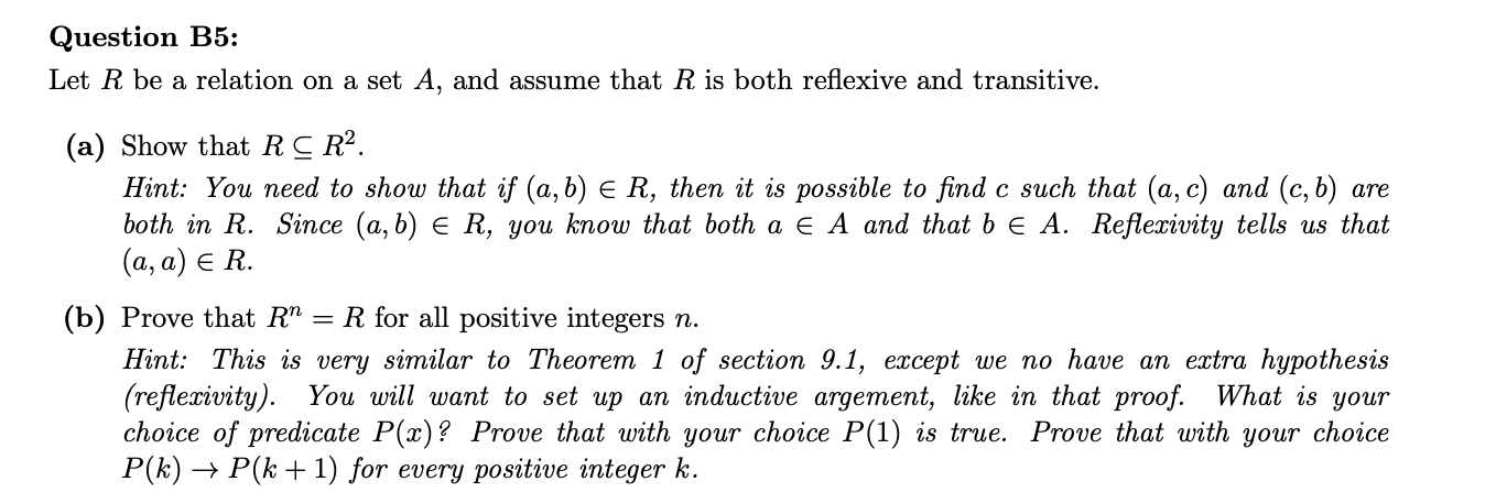 Solved Question B5: Let R Be A Relation On A Set A, And | Chegg.com