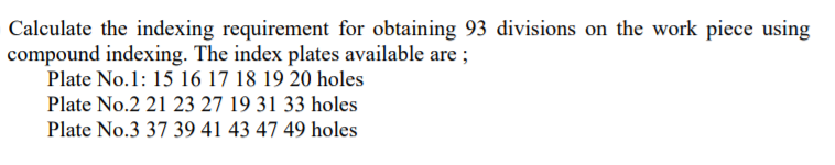 Solved Calculate the indexing requirement for obtaining 93 | Chegg.com