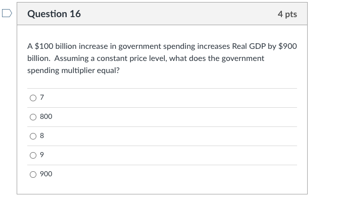 Solved Question 16 4 pts A $100 billion increase in | Chegg.com