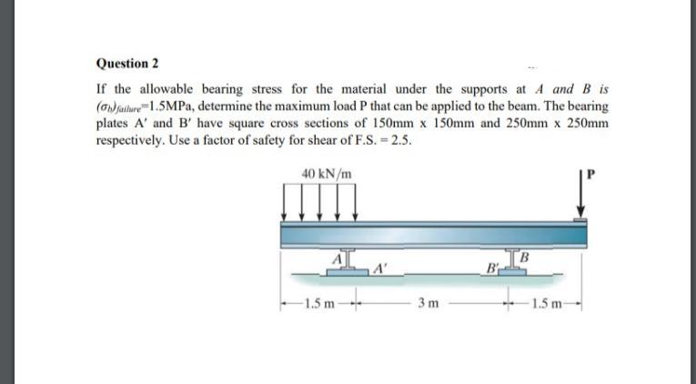 Solved Question 2 If The Allowable Bearing Stress For The | Chegg.com