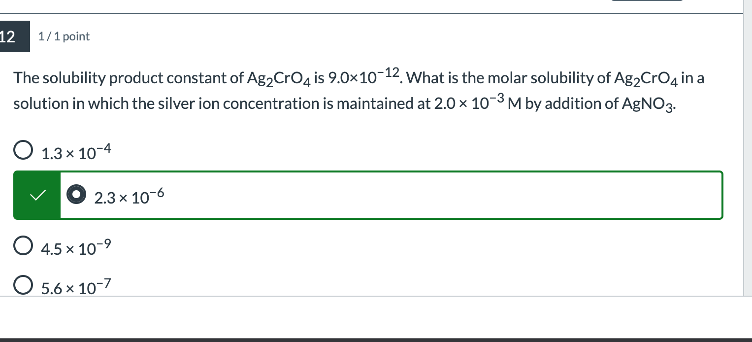 Solved 12 1/1 point The solubility product constant of | Chegg.com