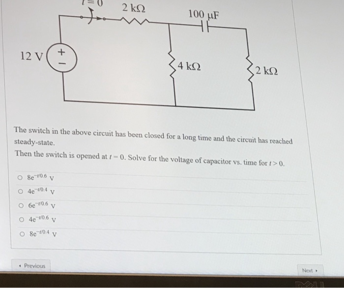 Solved 10011F 12 V 2 kS2 The switch in the above circuit has