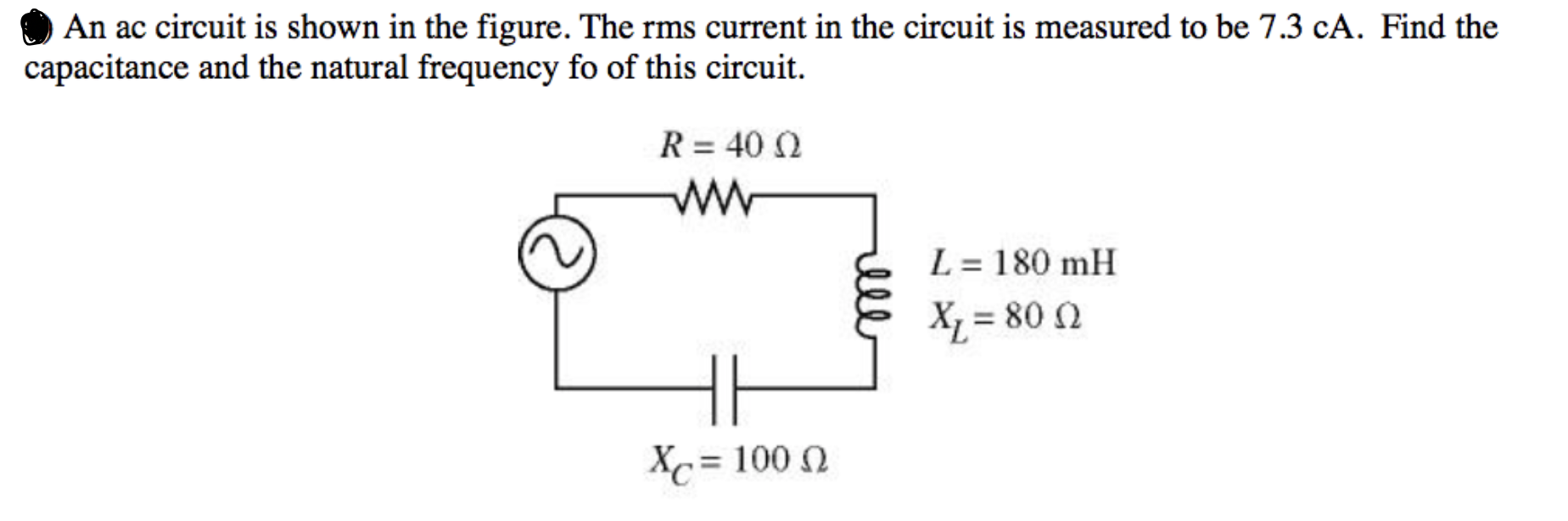 Solved An ac circuit is shown in the figure. The rms current | Chegg.com