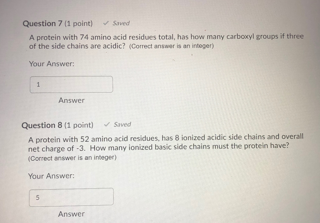 Solved Question 7 1 Point Saved A Protein With 74 Amino