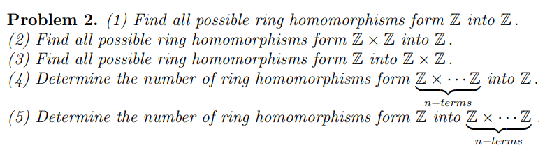 Solved Problem 2. (1) Find All Possible Ring Homomorphisms | Chegg.com