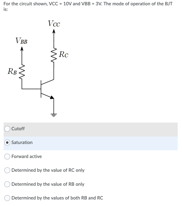 Solved For the circuit shown, VCC = 10V and VBB = 3V. The | Chegg.com