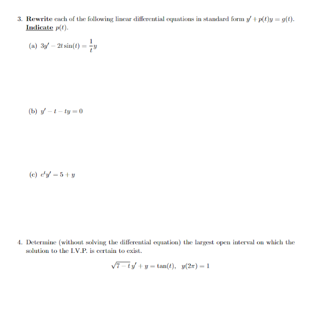 Solved 3. Rewrite each of the following linear differential