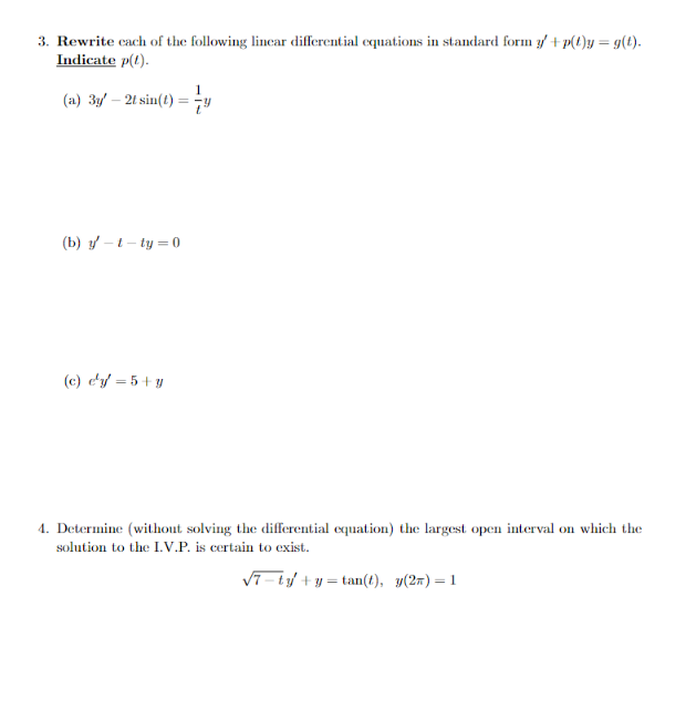 Solved 3. Rewrite each of the following linear differential | Chegg.com