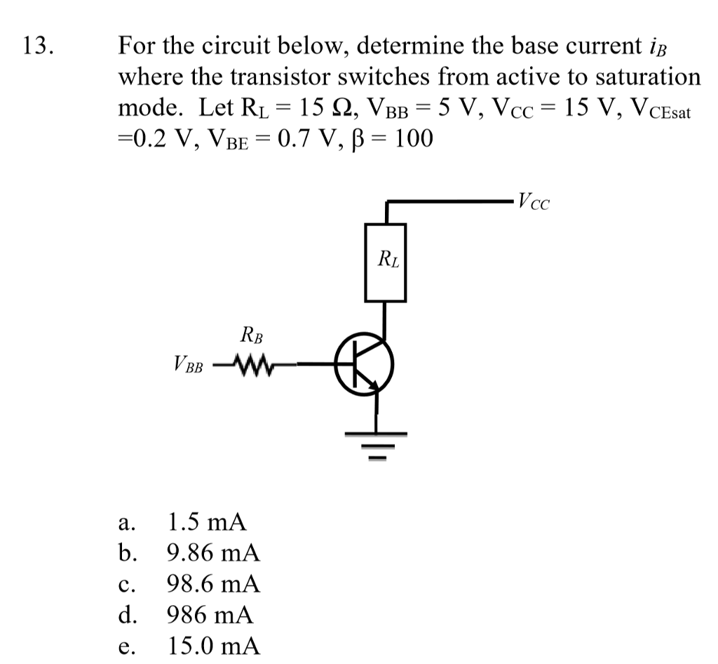 Solved 13 For The Circuit Below, Determine The Base Current | Chegg.com