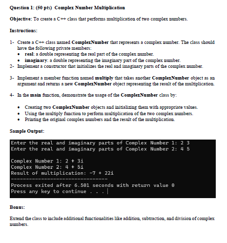 Solved Question 1: (50 pts) Complex Number Multiplication | Chegg.com