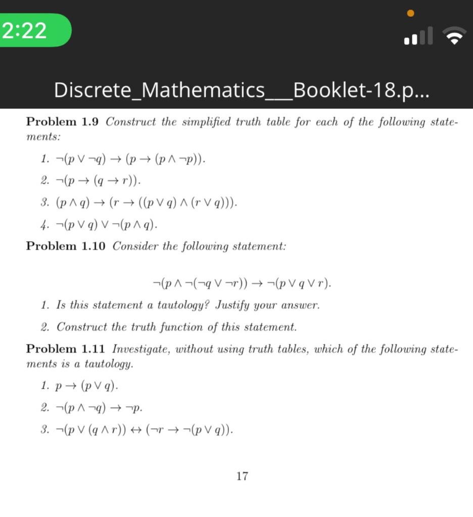 Solved 2:22 Discrete Mathematics__Booklet-18.p... Problem | Chegg.com