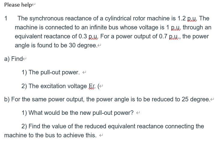 Solved Please help 1 The synchronous reactance of a | Chegg.com