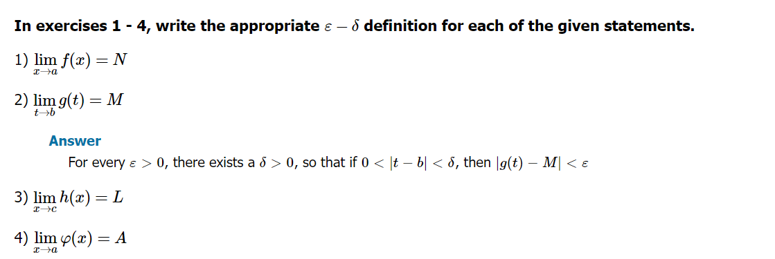 Solved In exercises 1−4, write the appropriate ε−δ | Chegg.com
