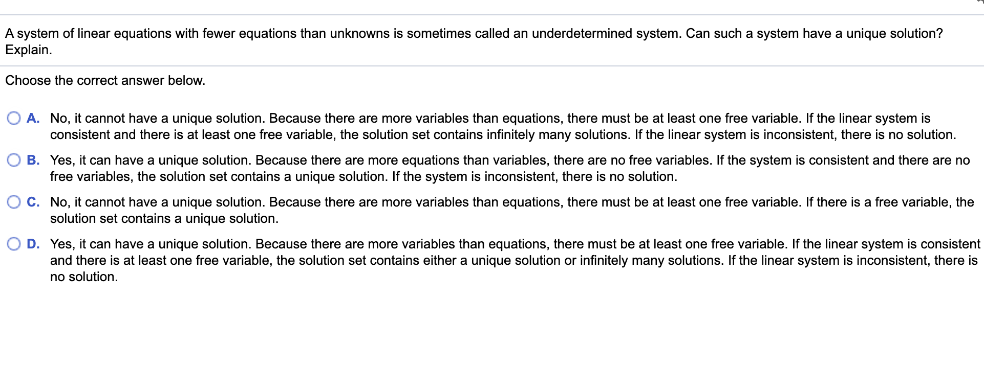 Solved A system of linear equations with fewer equations | Chegg.com