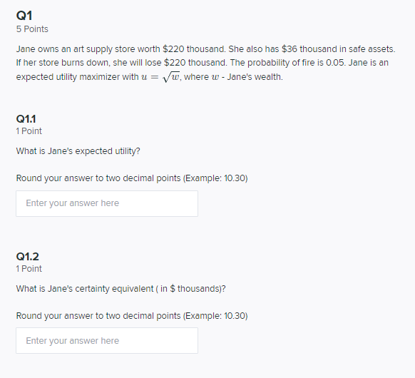 Solved Q1 5 Points Jane owns an art supply store worth 220