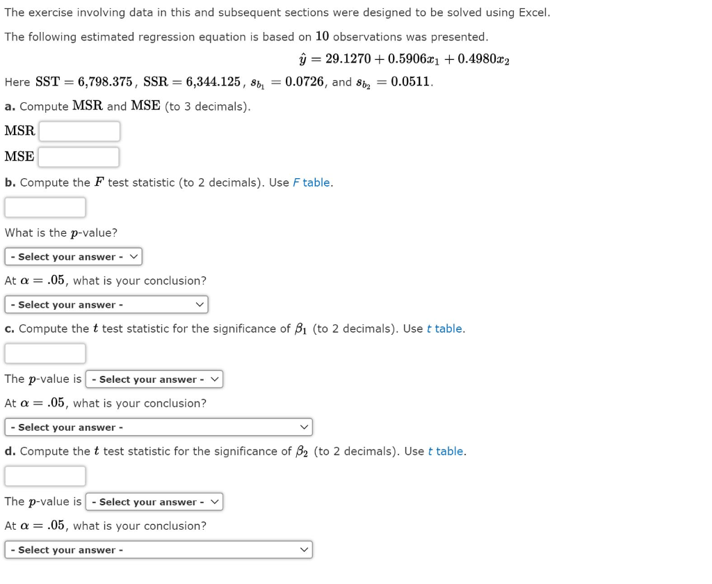 Solved The exercise involving data in this and subsequent Chegg com