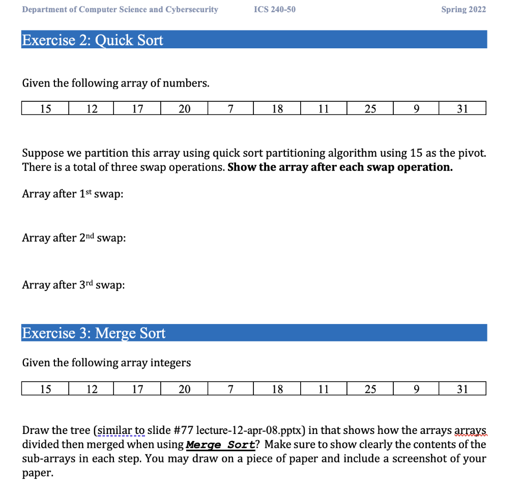 Solved Department of Computer Science and Cybersecurity | Chegg.com