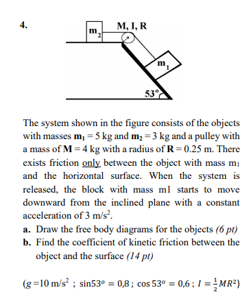 Solved 4. M, IR m m m 53° The system shown in the figure | Chegg.com