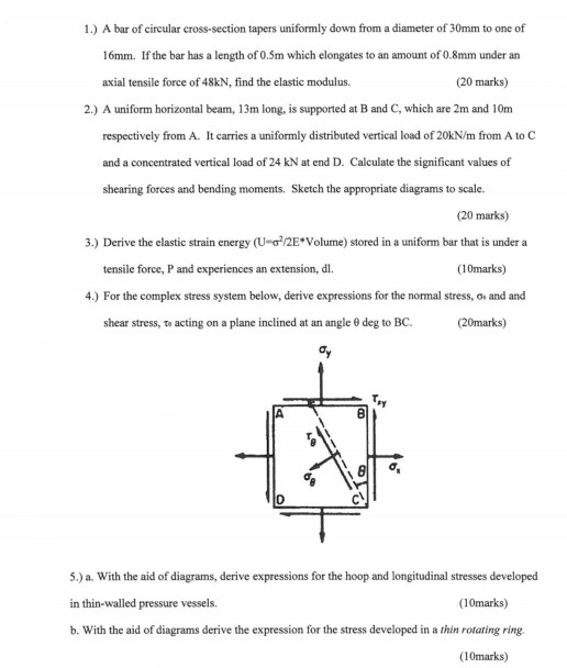 Solved 1 A Bar Of Circular Cross Section Tapers Uniformly