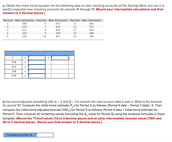 Solved a. Obtain the linear trend equation for the following | Chegg.com