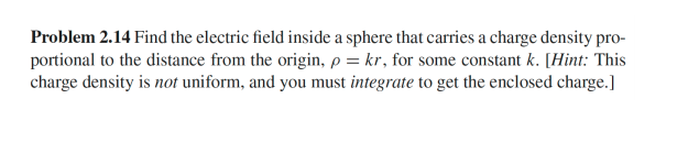 Solved Problem 2.14 Find the electric field inside a sphere | Chegg.com